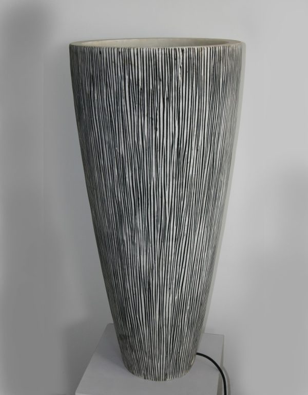 1 X 18 X 39 Gray Sandstone Ribbed Long Conical  Planter With Light - Image 2