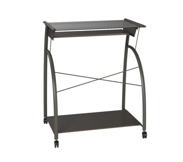 32" Clear and Silver Glass Mirrored Computer Desk - Image 2