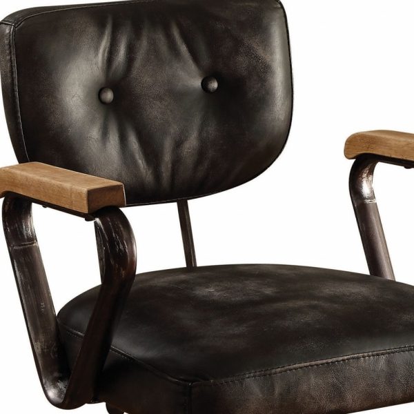 Black and Dark Brown Adjustable Swivel Leather Rolling Executive Office Chair - Image 3