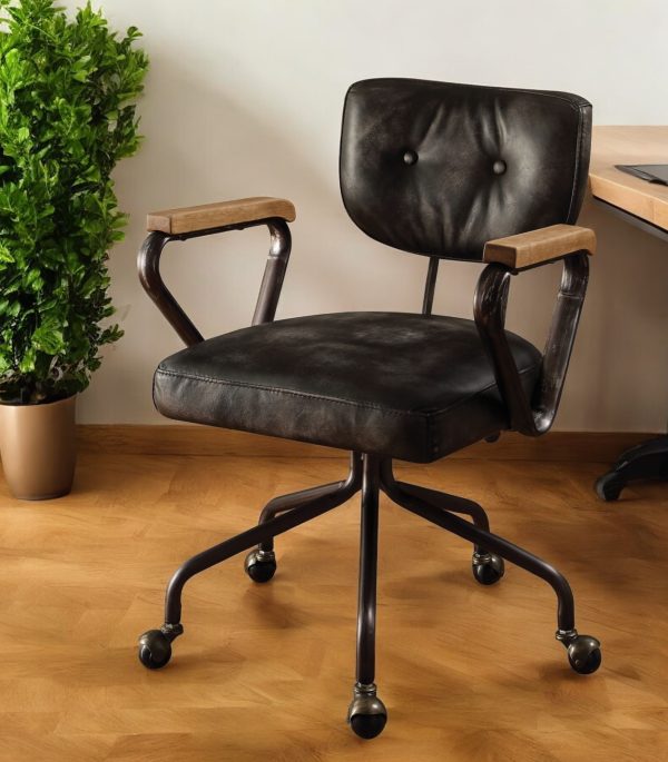 Black and Dark Brown Adjustable Swivel Leather Rolling Executive Office Chair - Image 2