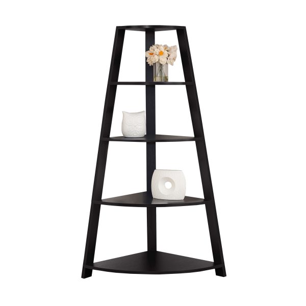 60" Black Wood Corner Bookcase - Image 3
