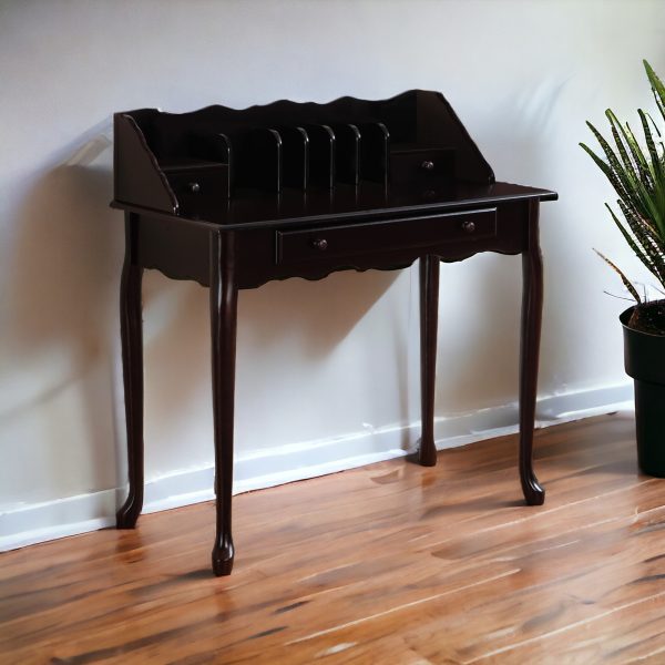 18" Dark Brown Solid Wood Computer Desk With Three Drawers - Image 2