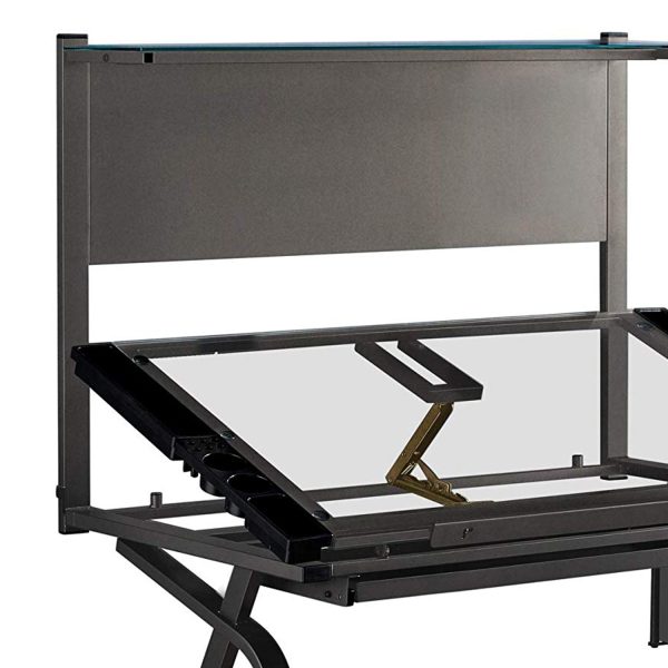 26" Adjustable Clear and Gray Glass Drafting Table With Three Drawers - Image 3