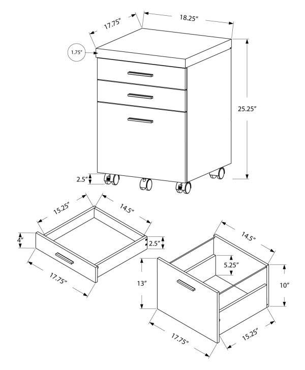 17.75" X 18.25" X 25.25" Dark Taupe Black Particle Board 3 Drawers  Filing Cabinet - Image 3