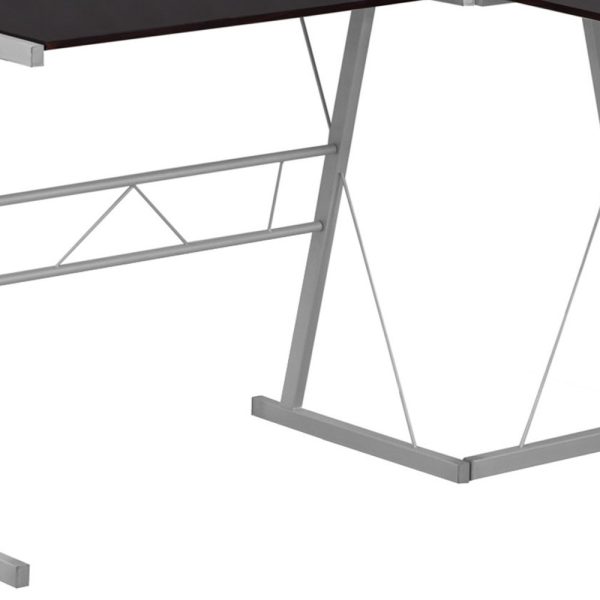 18" Dark Brown and Silver L Shape Computer Desk - Image 3
