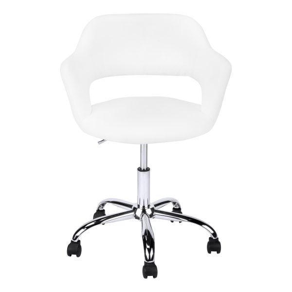 White and Silver Adjustable Swivel Fabric Rolling Office Chair - Image 3