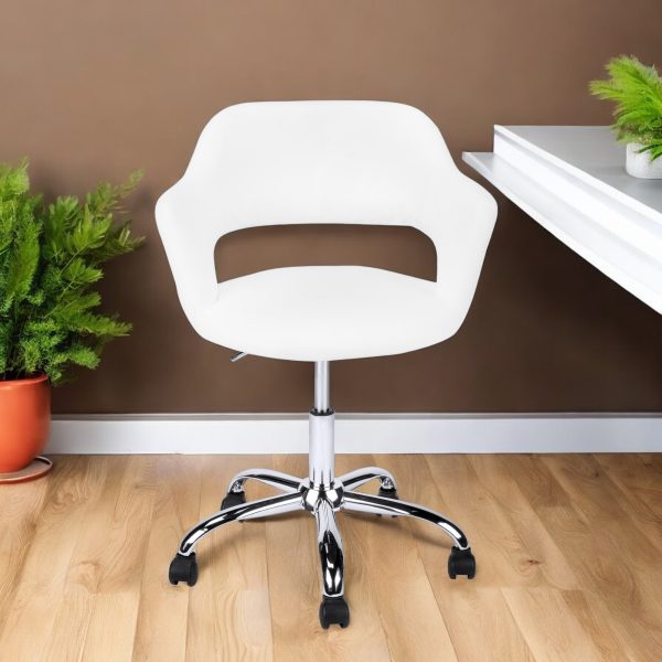 White and Silver Adjustable Swivel Fabric Rolling Office Chair - Image 2
