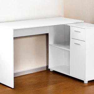 34" White L Shape Computer Desk With Two Drawers