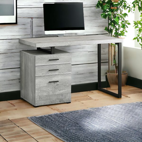 47" Gray and Black Computer Desk With Three Drawers - Image 2