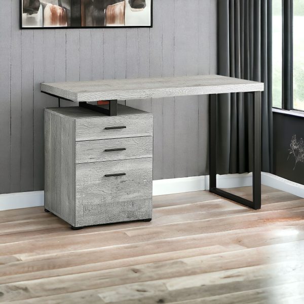 47" Gray and Black Computer Desk With Three Drawers - Image 3