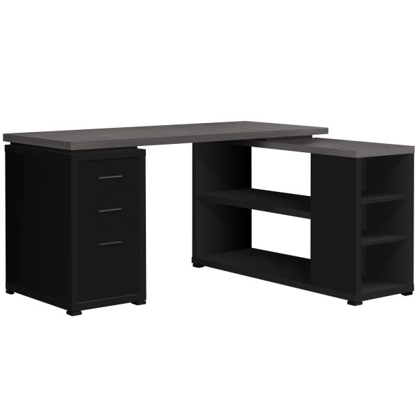 47" Gray and Black L Shape Computer Desk With Three Drawers - Image 2
