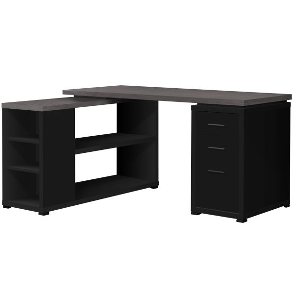 47" Gray and Black L Shape Computer Desk With Three Drawers - Image 3