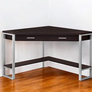 42" Dark Brown and Silver Corner Computer Desk