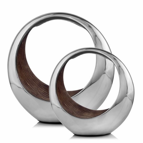 16" Silver and Brown Buffed Aluminum Tabletop Sculpture - Image 3