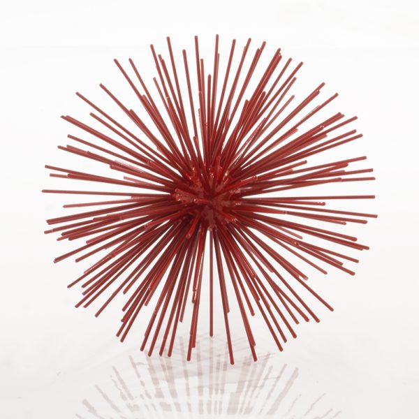 8" Red Spiked Iron Decorative Orb Tabletop Sculpture - Image 2