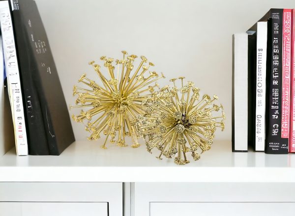 6.5" X 6.5" X 6.5" Gold Starburst Spheres Set Of 2 - Image 2