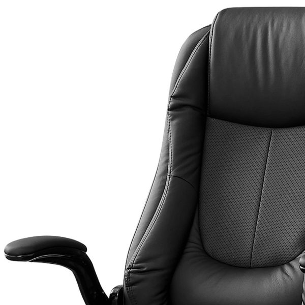 Black Faux Leather Tufted Seat Swivel Adjustable Executive Chair Leather Back Steel Frame - Image 2