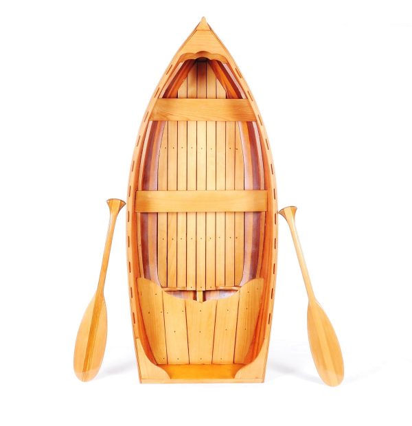 15" Wood Brown Solid Wood Hand Painted Model Boat Tabletop Sculpture - Image 3