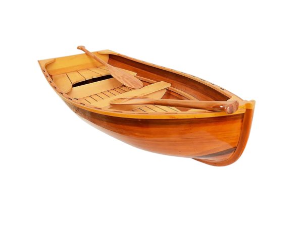15" Wood Brown Solid Wood Hand Painted Model Boat Tabletop Sculpture - Image 2