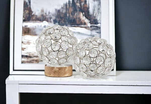 6" Silver Faux Crystal and Silver Decorative Orb Tabletop Sculpture - Image 2