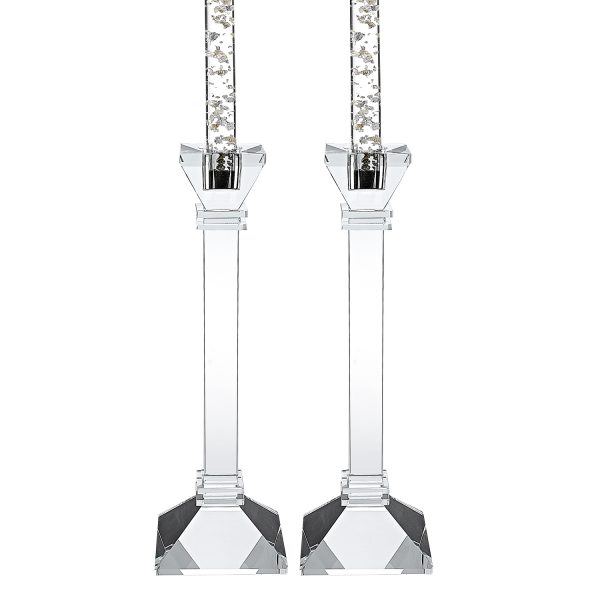Set of Two Clear Crystal Tabletop Candle Holders - Image 2
