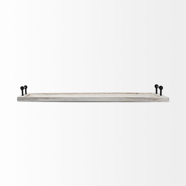35" White and Natural Wood Indoor Outdoor Tray With Handles - Image 3