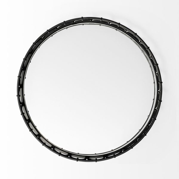 20" Black Round Metal Indoor Outdoor Serving Tray With Handles - Image 3