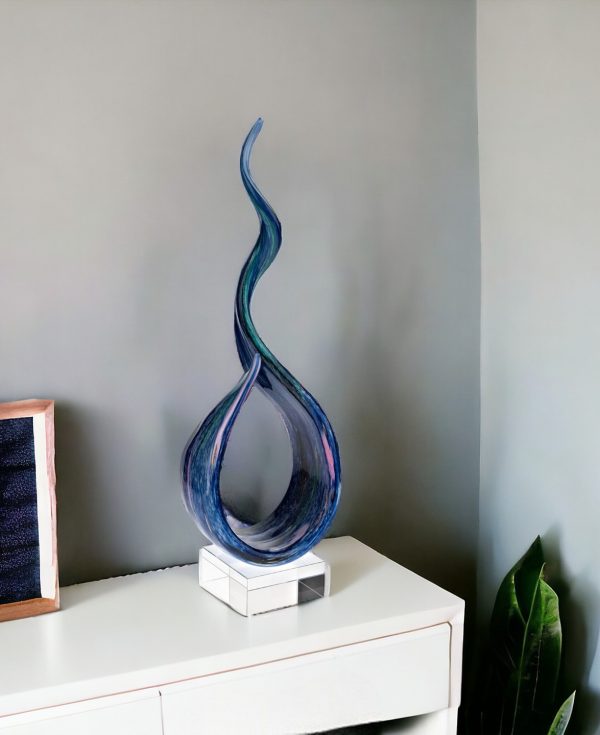 19" Blue and Green Murano Glass Modern Abstract Tabletop Sculpture