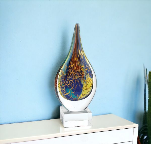 12" Blue and Yellow Murano Glass Modern Abstract Tabletop Sculpture - Image 2