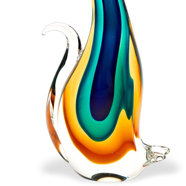 12" Clear Yellow Green Black Murano Glass Cat Figurine Tabletop Sculpture - Image 3