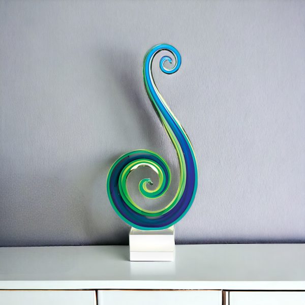 16" Blue and Green Murano Glass Modern Abstract Tabletop Sculpture - Image 2