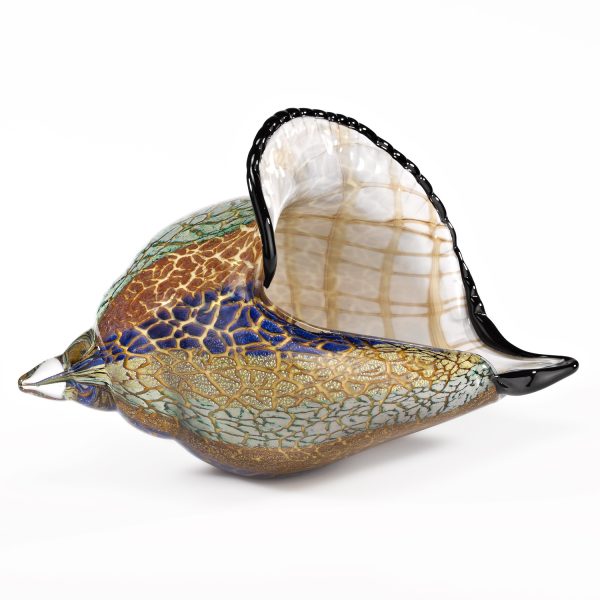 10" Gold Blue Green White Murano Glass Conch Shell Tabletop Sculpture - Image 2