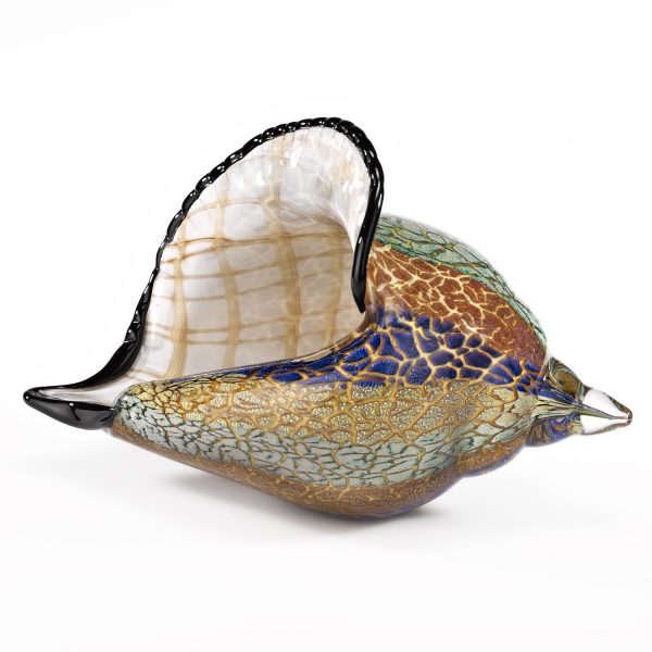 10" Gold Blue Green White Murano Glass Conch Shell Tabletop Sculpture - Image 3