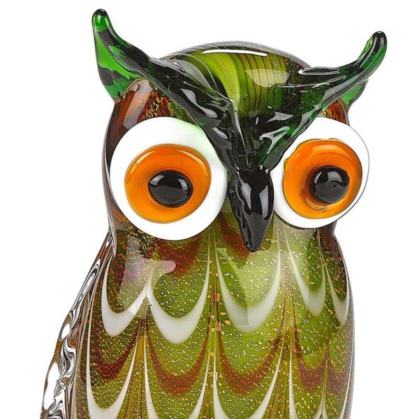 9" Green and White Murano Glass Owl Figurine Tabletop Sculpture - Image 3