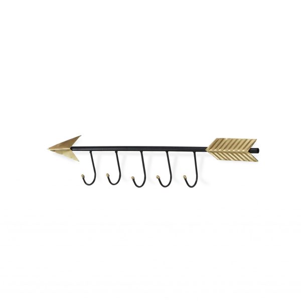 Black And Gold Metal Arrow Design Wall Decor With 5 Hanging Hooks - Image 2