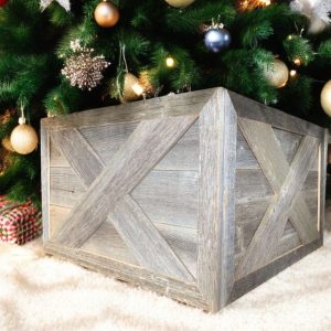 23" Gray Distressed Wood Christmas Tree Collar