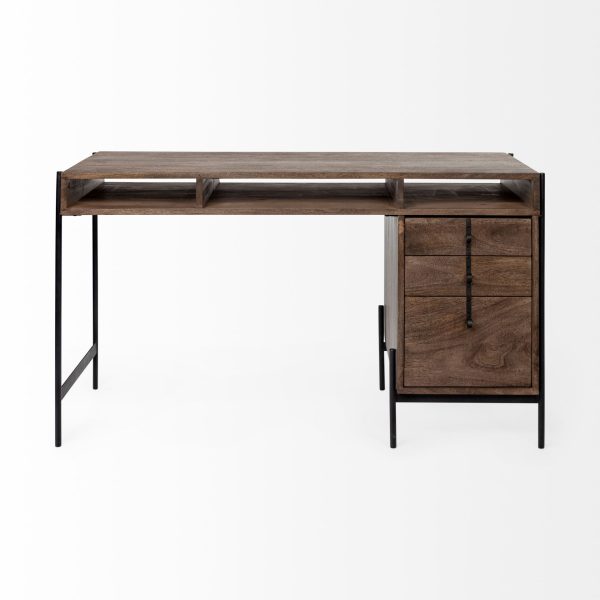 Medium Brown Wooden Writing Desk With 3 Drawers And 3 Open Shelves - Image 3