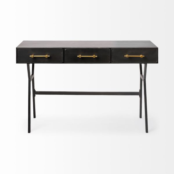 18" Black Writing Desk With Three Drawers - Image 3