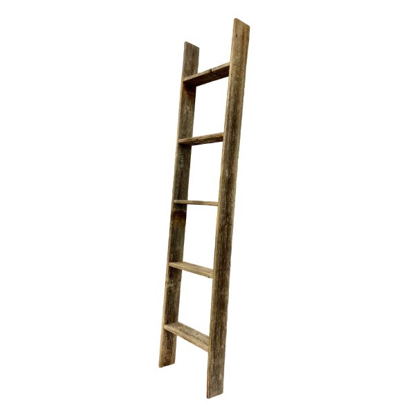 4 Step Rustic Weathered Grey Wood Ladder Shelf - Image 2