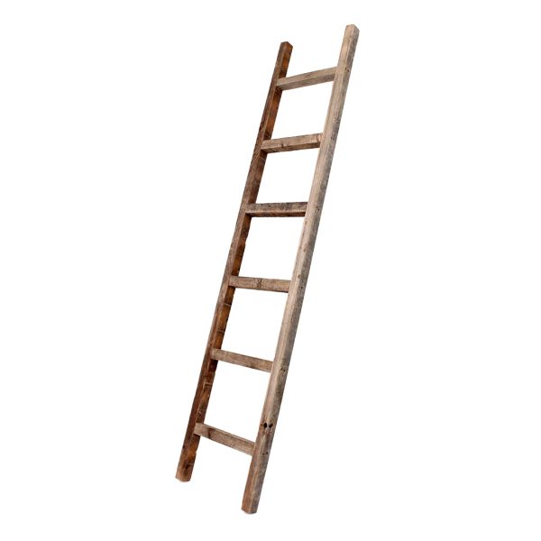 72" Six Step Rustic Weathered Grey Wood Ladder Shelf - Image 2