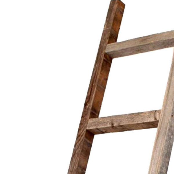 72" Six Step Rustic Weathered Grey Wood Ladder Shelf - Image 3
