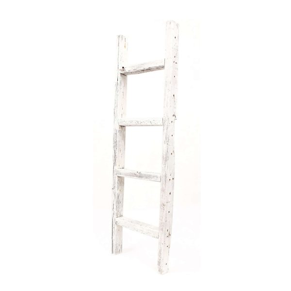 4 Step Rustic White Wood Ladder Shelf - Image 3