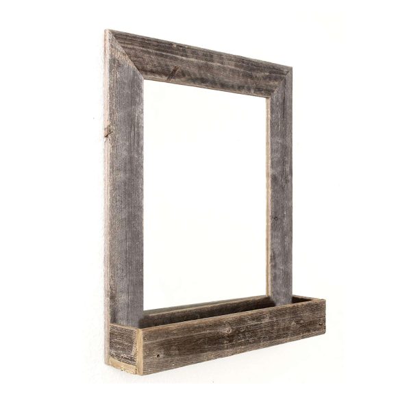 Rustic Weathered Gray Reclaimed Wood Plank Mirror With Shelf - Image 2
