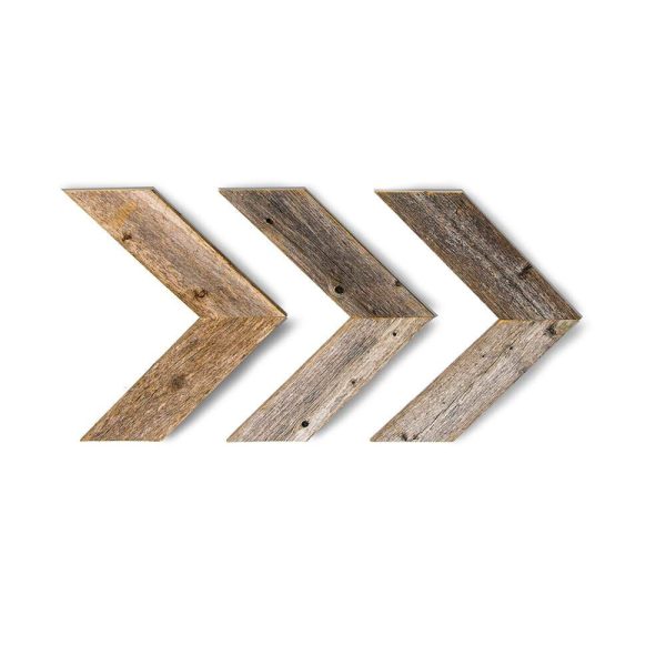 Set Of 3 Rustic Weathered Grey Wood Chevron Arrow - Image 2