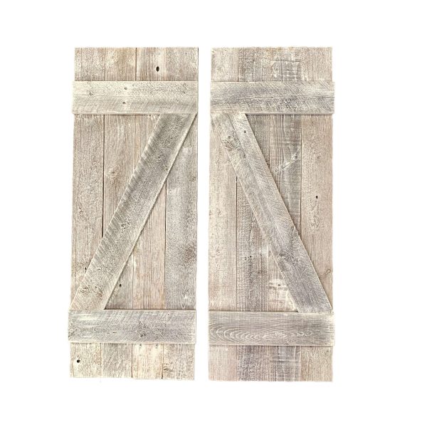 Set Of Two Rustic Weathered Grey Wood Decorative Window Shutters - Image 2