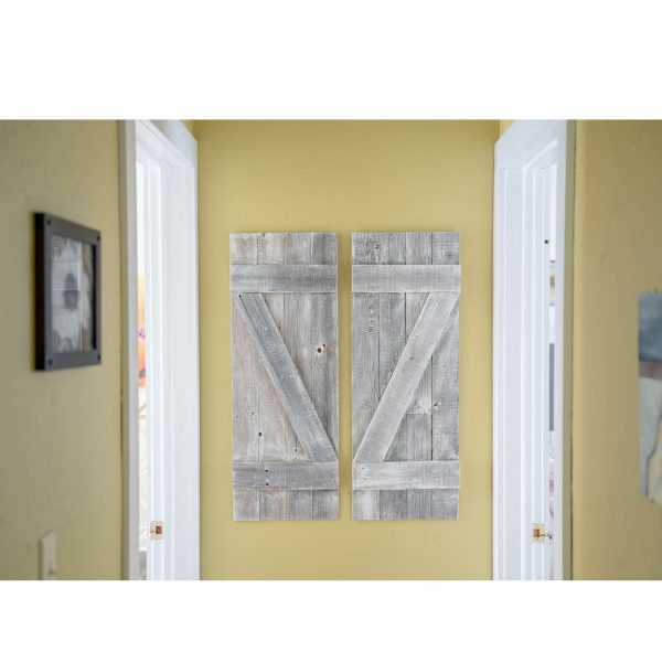 Set Of Two Rustic Weathered Grey Wood Decorative Window Shutters - Image 3