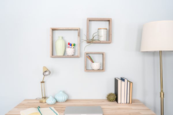 Set Of 3 Square Espresso Reclaimed Wood Open Box Shelve - Image 2