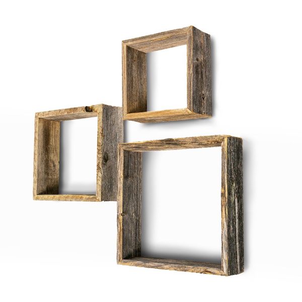 Rustic Farmhouse Set Of 3 Square Shadow Box Shelves - Image 2