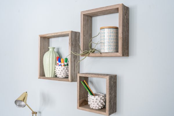 Rustic Farmhouse Set Of 3 Square Shadow Box Shelves - Image 3