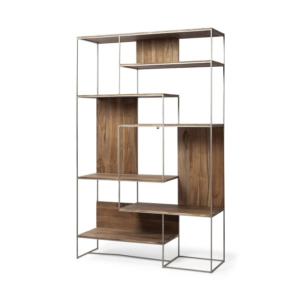 Brown Wood And Silver Metal Frame With 6 Shelf Shelving Unit - Image 2